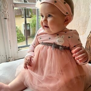 Mayoral Pink Baby Dress with Heart Accents